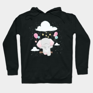 Cute Baby Elephant Flying in Balloon Hoodie